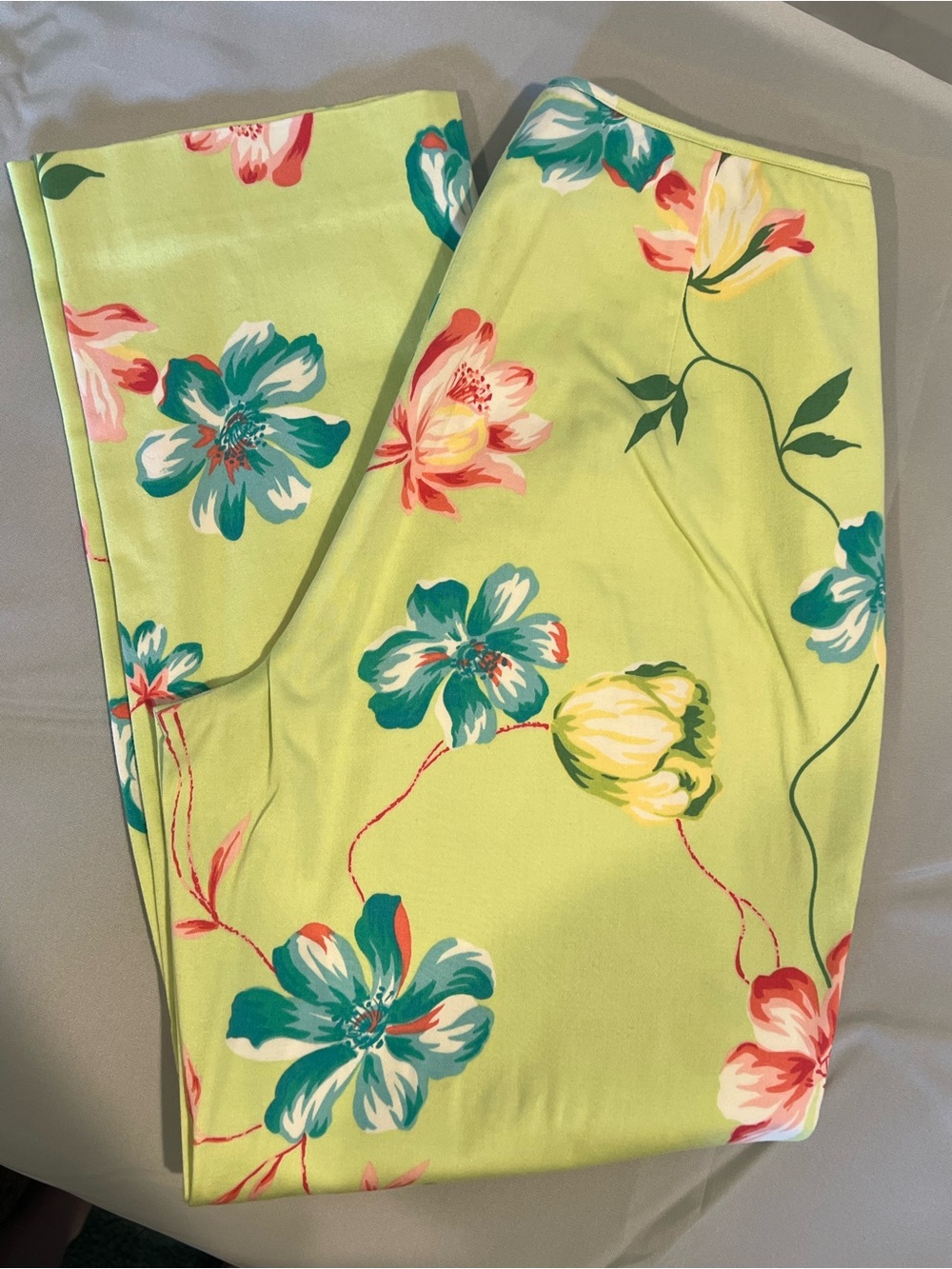 Harold's Lime Floral Capri Pants with Teal and Coral Blooms